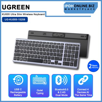 UGREEN KU005 Ultra Slim Wireless Keyboard Bluetooth 5.0 & 2.4G 99 Keys Rechargeable Silent Click for PC Laptop UGREEN KU005 Ultra Slim Wireless Keyboard Bluetooth 5.0 & 2.4G 99 Keys Rechargeable Silent Click for PC Laptop